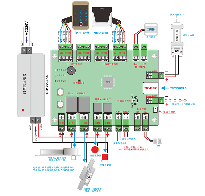 門(mén)禁控制器的接線圖