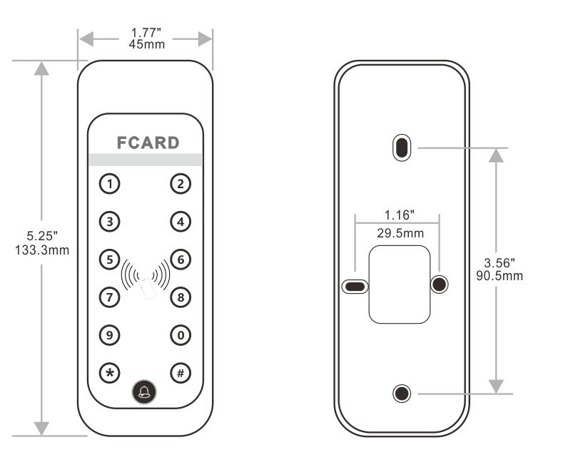 按鍵門禁讀卡器的尺寸
