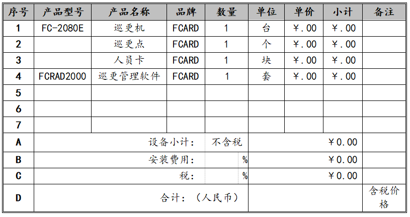 電子巡更系統配置清單